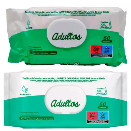 Toallitas Húmedas Adultos XXL 60 uds con Aloe y Camomila Toallitas Húmedas Adultos XXL 60 uds con Aloe y Camomila