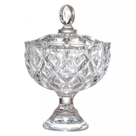 Bombonera de Cristal Transparente con Tapa Diamante 16,4x24 cm Bombonera de Cristal Transparente con Tapa Diamante 16,4x24 cm