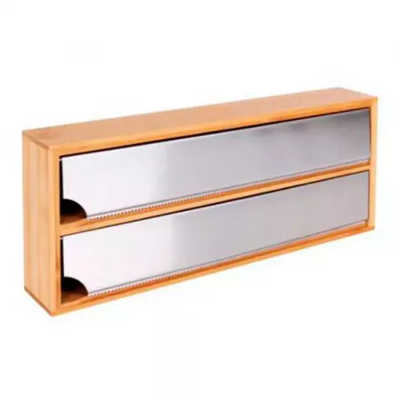 Soporte bambú con sierra para film y aluminio 2 compartimentos Soporte bambú con sierra para film y aluminio 2 compartimentos