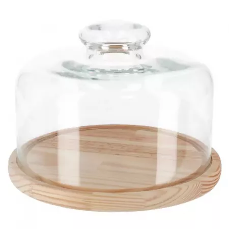 Quesera de Madera con Tapa de Cristal Elegante Ø24 cm Quesera de Madera con Tapa de Cristal Elegante Ø24 cm