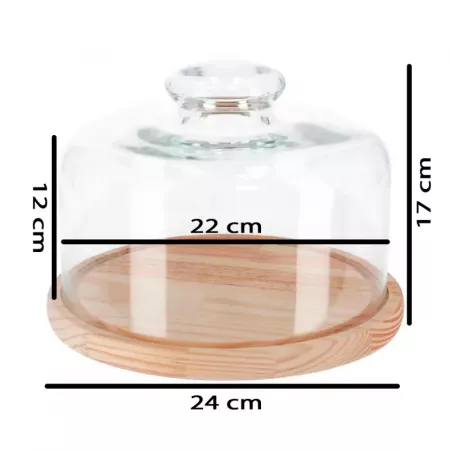 Quesera de Madera con Tapa de Cristal Elegante Ø24 cm Quesera de Madera con Tapa de Cristal Elegante Ø24 cm