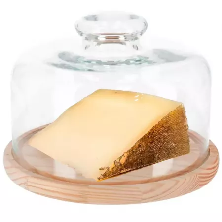 Quesera de Madera con Tapa de Cristal Elegante Ø24 cm Quesera de Madera con Tapa de Cristal Elegante Ø24 cm