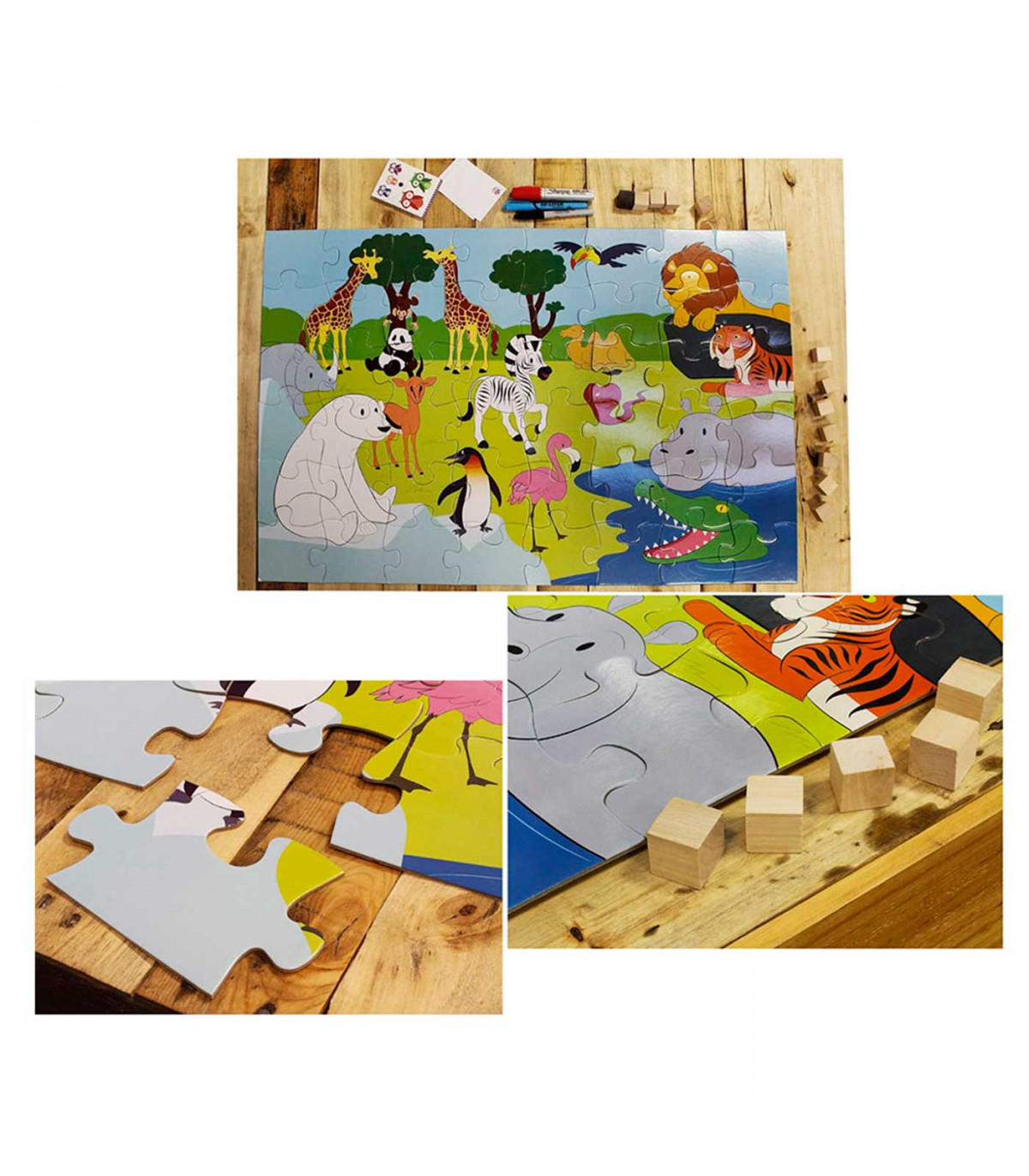 Puzzle 35 piezas, rompecabezas niños 60 x 44 cm, jigsaw puzzle, animales de zoo, dinosaurios, cachorros...