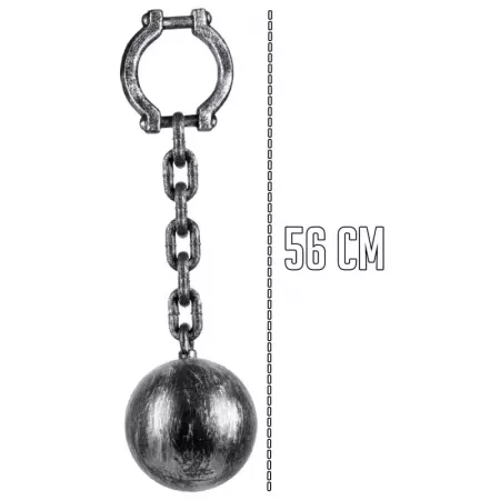 Bola con grillete gris para disfraz, cadena 56 cm, adulto Bola con grillete gris para disfraz, cadena 56 cm, adulto
