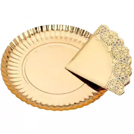 Bandeja Dorada con Encaje para Tartas, 24 cm - Elegancia y Estilo Bandeja Dorada con Encaje para Tartas, 24 cm - Elegancia y Estilo