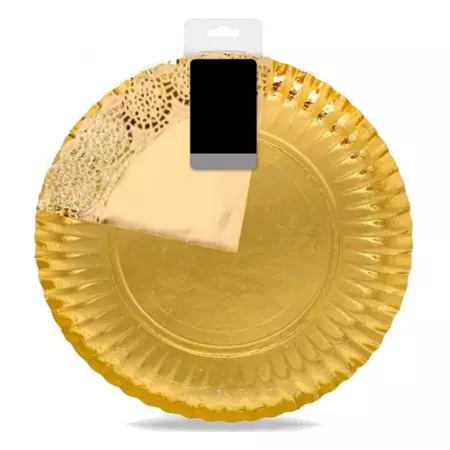Bandeja Dorada con Encaje para Tartas, 24 cm - Elegancia y Estilo Bandeja Dorada con Encaje para Tartas, 24 cm - Elegancia y Estilo