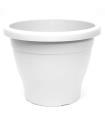 Tradineur - Maceta de plástico redonda blanca Mediterránea, diámetro 48,5 cm, 80 litros con orificios inferiores, recipiente, macetero para plantas de jardín, terraza, balcón, interior y exterior