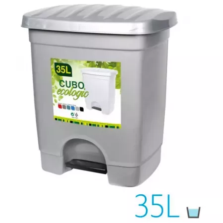Cubo de basura ecológico 35L con pedal gris plata resistente Cubo de basura ecológico 35L con pedal gris plata resistente