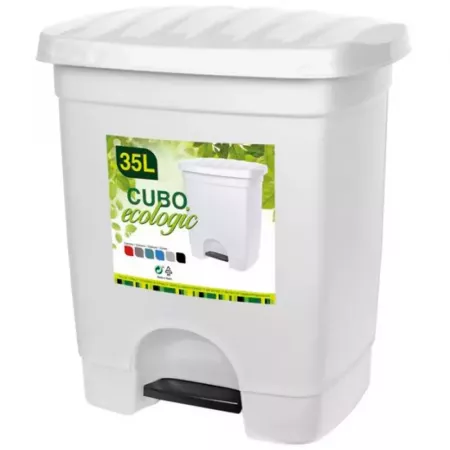 Cubo de basura ecológico 35L con pedal, resistente y blanco Cubo de basura ecológico 35L con pedal, resistente y blanco