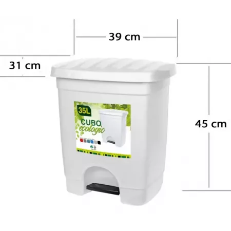 Cubo de basura ecológico 35L con pedal, resistente y blanco Cubo de basura ecológico 35L con pedal, resistente y blanco