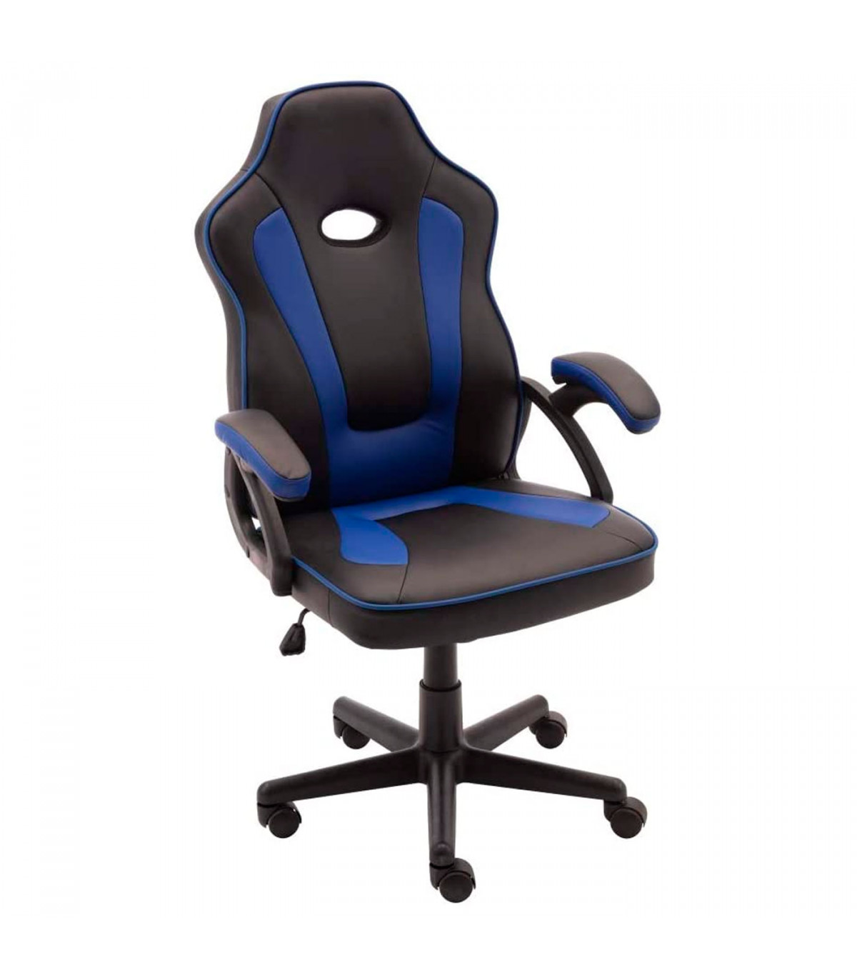 Silla gaming de cuero sintético, ergonómica, negro y azul, silla