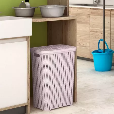 Cesto Ropa Sucia 60L Rosa Palo Imitación Mimbre, Ligero Cesto Ropa Sucia 60L Rosa Palo Imitación Mimbre, Ligero