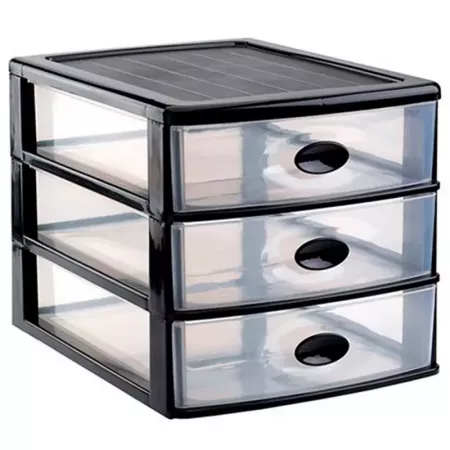Cajonera Loira 3 Cajones Negra Transparente - Plástico Resistente Cajonera Loira 3 Cajones Negra Transparente - Plástico Resistente