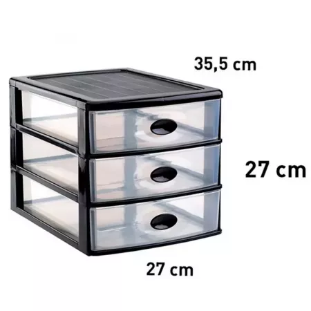 Cajonera Loira 3 Cajones Negra Transparente - Plástico Resistente Cajonera Loira 3 Cajones Negra Transparente - Plástico Resistente