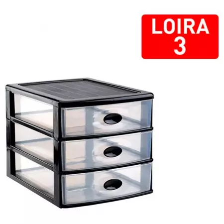 Cajonera Loira 3 Cajones Negra Transparente - Plástico Resistente Cajonera Loira 3 Cajones Negra Transparente - Plástico Resistente