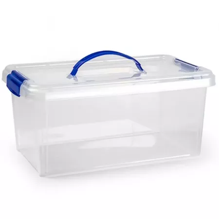 Caja de almacenaje Nº24 10L azul transparente con asa y cierres Caja de almacenaje Nº24 10L azul transparente con asa y cierres