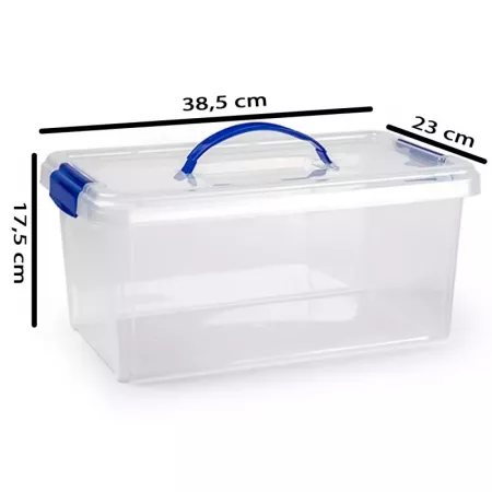 Caja de almacenaje Nº24 10L azul transparente con asa y cierres Caja de almacenaje Nº24 10L azul transparente con asa y cierres