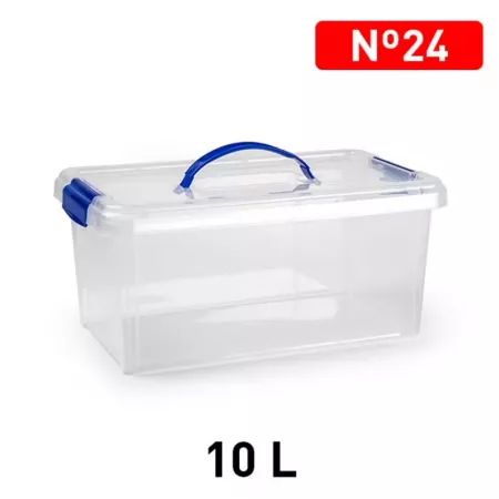 Caja de almacenaje Nº24 10L azul transparente con asa y cierres Caja de almacenaje Nº24 10L azul transparente con asa y cierres