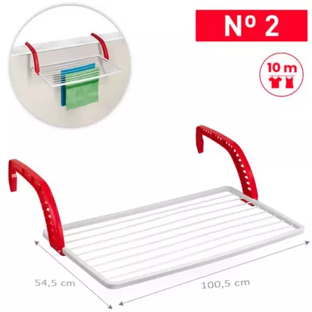 Tendedero Plegable Balcón 10m Blanco y Rojo, 8 Varillas Tendedero Plegable Balcón 10m Blanco y Rojo, 8 Varillas