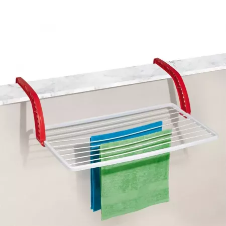 Tendedero Plegable Balcón 10m Blanco y Rojo, 8 Varillas Tendedero Plegable Balcón 10m Blanco y Rojo, 8 Varillas