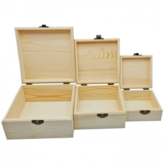 Tradineur - Set de 3 cajas de madera natural con tapa decorada