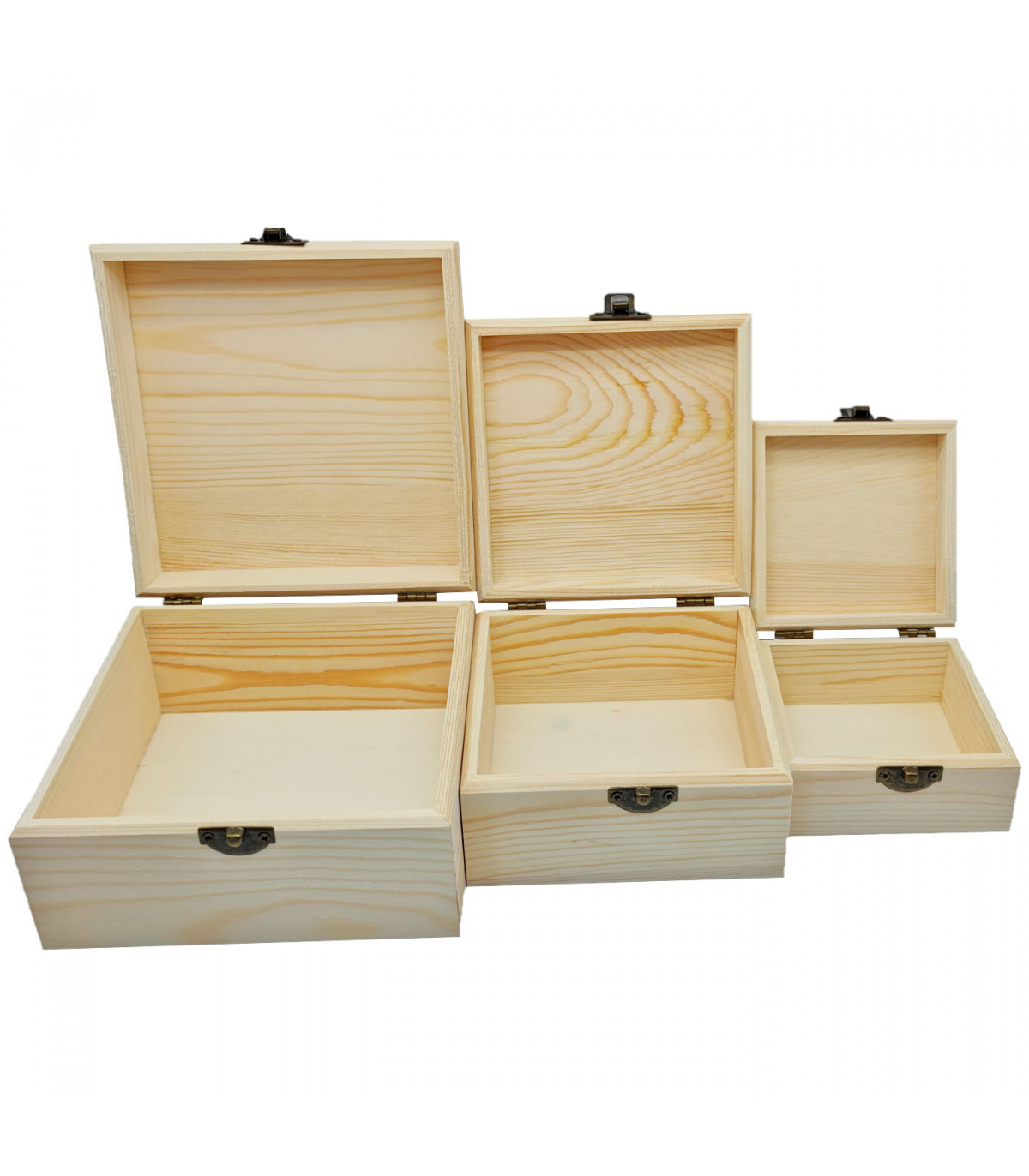 Conjunto 3 cajas rectangulares de madera 8 x 18 x 13,8 cm, juego cajas  decorativas, cierre metálico frontal, almacenaje objetos