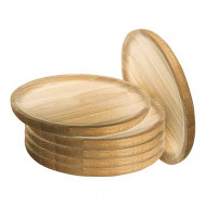 Tradineur - Pack de 6 platos de pulpo redondos de madera, diámetro 20 cm. Juego de 6 platos de presentación, pulpo a la gallega