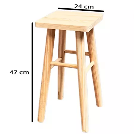 Taburete de Pino Natural Robusto con Asiento Cuadrado 24 cm Taburete de Pino Natural Robusto con Asiento Cuadrado 24 cm