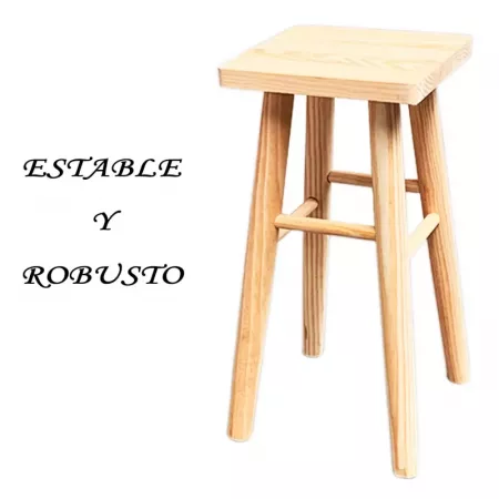 Taburete de Pino Natural Robusto con Asiento Cuadrado 24 cm Taburete de Pino Natural Robusto con Asiento Cuadrado 24 cm