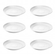 Pack de 6 platos de plástico blanco para macetas de 30-40 cm, modelo mediterránea, bandejas, platillos, bajoplatos redondos para tiestos de interior, exterior, jardín, terraza o balcón