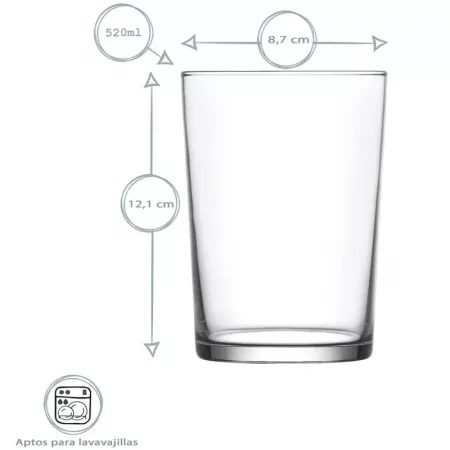 Pack 6 Vasos de Cristal 520 ml, Base Gruesa y Duraderos Pack 6 Vasos de Cristal 520 ml, Base Gruesa y Duraderos