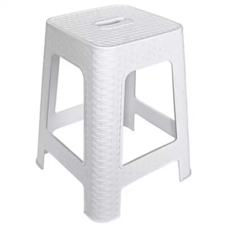 Taburete Multiusos Blanco Resistente Imitación Mimbre con Asa Taburete Multiusos Blanco Resistente Imitación Mimbre con Asa