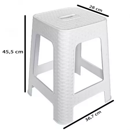 Taburete Multiusos Blanco Resistente Imitación Mimbre con Asa Taburete Multiusos Blanco Resistente Imitación Mimbre con Asa
