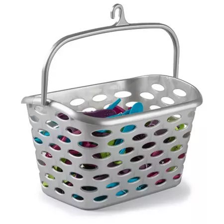 Cesta para pinzas con asa y gancho, plástico resistente plata Cesta para pinzas con asa y gancho, plástico resistente plata