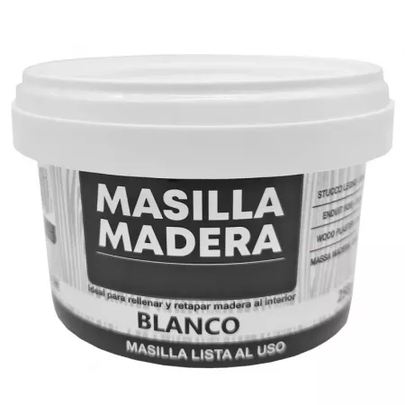 Masilla para madera 250 g Blanco, reforzada con fibra, secado rápido, gran adherencia, interior, 9,5 x 6 cm