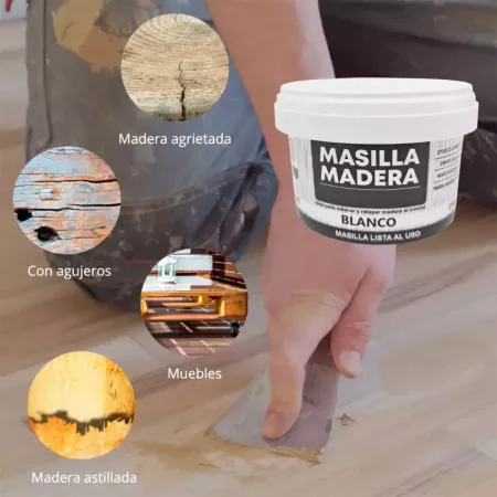 Masilla para madera 250g blanca, rápida y reforzada con fibra