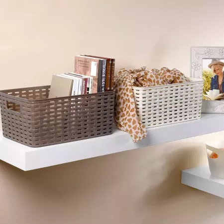 Cesta Organizadora Rattan 29L Marrón Wengué con Asas España Cesta Organizadora Rattan 29L Marrón Wengué con Asas España