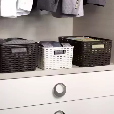 Cesta Organizadora Rattan 29L Marrón Wengué con Asas España Cesta Organizadora Rattan 29L Marrón Wengué con Asas España