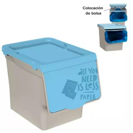 Contenedor Reciclaje Papel 27L Azul-Beige Apilable España Contenedor Reciclaje Papel 27L Azul-Beige Apilable España