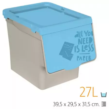 Contenedor Reciclaje Papel 27L Azul-Beige Apilable España Contenedor Reciclaje Papel 27L Azul-Beige Apilable España
