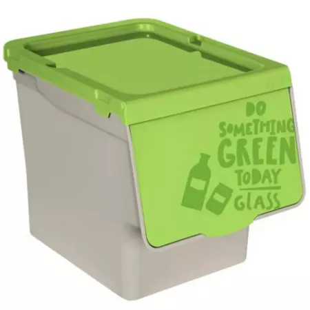Contenedor apilable 27L para vidrio con tapa abatible Verde Contenedor apilable 27L para vidrio con tapa abatible Verde