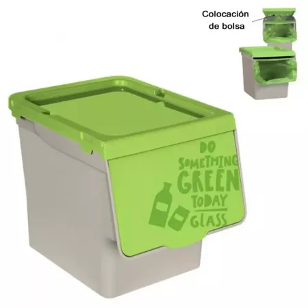 Contenedor apilable 27L para vidrio con tapa abatible Verde Contenedor apilable 27L para vidrio con tapa abatible Verde