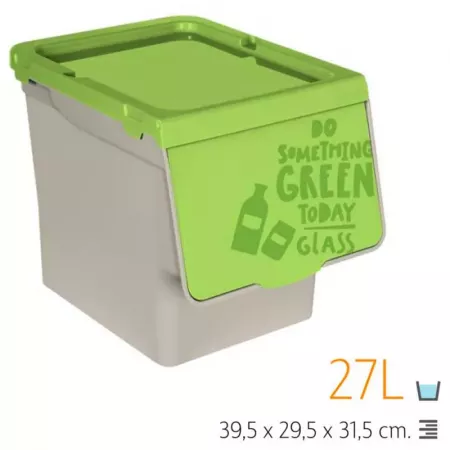 Contenedor apilable 27L para vidrio con tapa abatible Verde Contenedor apilable 27L para vidrio con tapa abatible Verde