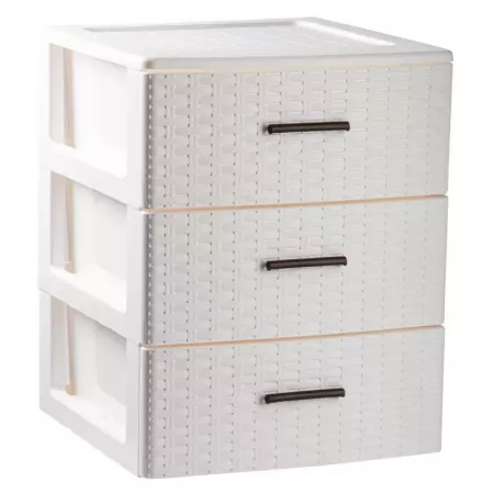 Cajonera Rin Rattan 3 cajones Blanco Roto, compacta y resistente Cajonera Rin Rattan 3 cajones Blanco Roto, compacta y resistente