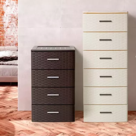 Cajonera Rin Rattan 3 cajones Blanco Roto, compacta y resistente Cajonera Rin Rattan 3 cajones Blanco Roto, compacta y resistente