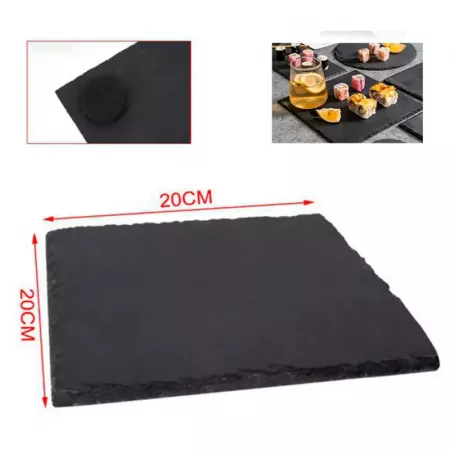 Bandeja de pizarra natural 20x20 cm con protectores antideslizantes Bandeja de pizarra natural 20x20 cm con protectores antideslizantes