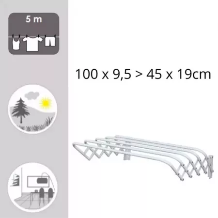 Tendedero Pared Extensible Blanco 5 m Acero Resistente Tendedero Pared Extensible Blanco 5 m Acero Resistente