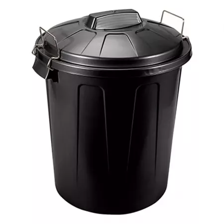 Cubo de basura 70L negro resistente con asas y cierres metálicos Cubo de basura 70L negro resistente con asas y cierres metálicos