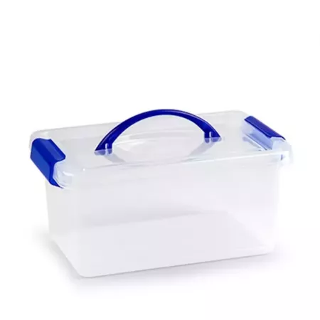 Caja Plástico Azul 4L con Asa y Cierres, Compacta y Resistente Caja Plástico Azul 4L con Asa y Cierres, Compacta y Resistente