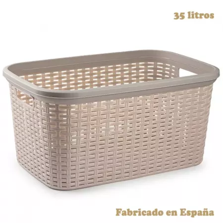Cesta Organizadora Rattan 35L Marrón Topo con Asas - España